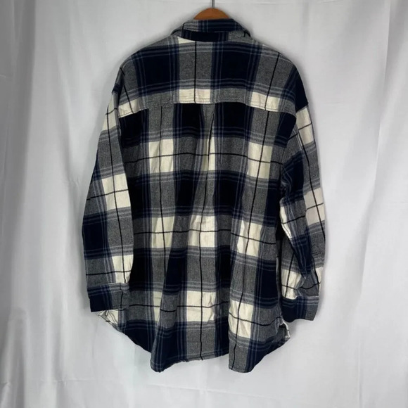 H&M Blue & White Plaid Button Front Flannel Cotton Shirt Shacket Size Large - Picture 2 of 10